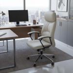 ألفا كرسي مكتب جلد بيج بمسند ظهر عالي وودي