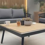 صوفا طقم جلسة خارجية 5 قطع رمادي وودي