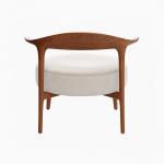 دلفي كرسي لاونج قماش أبيض وودي