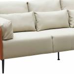 فينا كنب استقبال مكتبي ثلاثي جلد فاخر لون بيج مع بني وودي