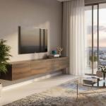 بيتي طاولة تلفزيون معلقة وودي