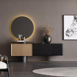جراند كونسول فخم مع مرآة أسود مع نحاسي وودي