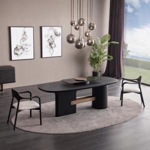 جراند طاولة طعام 230 سم أسود مع نحاسي بدون كراسي وودي