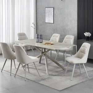 تكساس طاولة طعام من حجر الترافرتين بدون كراسي وودي