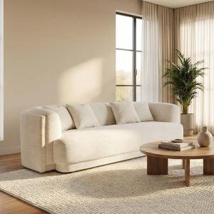 ليكسا كنب  قماش كتان بيج 3 مقاعد عرض 240 سم وودي