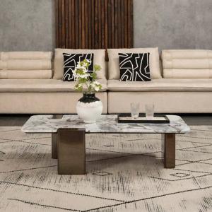 ويلز طاولة وسط مستطيلة بسطح بورسلان وودي