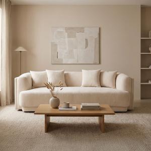 ليكسا كنب مخمل كريمي 3 مقاعد عرض 240 سم وودي