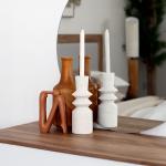 حامل شموع من السيراميك أبيض كبير وودي