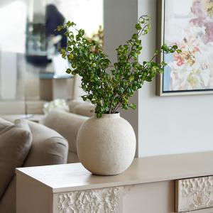 فازة سيراميك دائرية بيج وودي