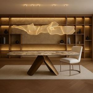 ناتالي طاولة طعام بسطح رخامي بدون كراسي وودي - 8-كراسي