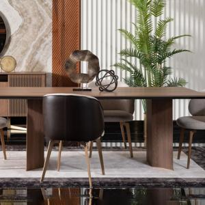 نيو لزبون طاولة طعام خشبي بني بدون كراسي وودي