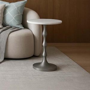 سيلفر طاولة خدمة بقاعدة معدنية وودي - رخام-أبيض