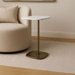 سبيندر طاولة خدمة بقاعدة باللون النحاسي المعتق وودي - رخام-أبيض