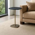 سبيندر طاولة خدمة بقاعدة باللون النحاسي المعتق وودي - رخام-أسود