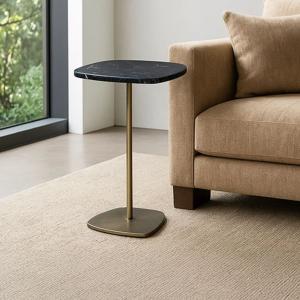 سبيندر طاولة خدمة بقاعدة باللون النحاسي المعتق وودي - رخام-أسود