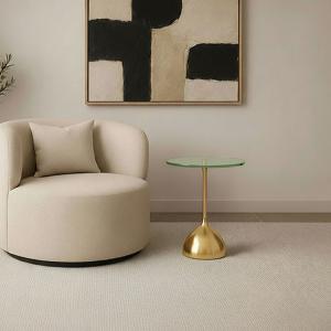 فالنسيا طاولة خدمة بقاعدة باللون الذهبي - زجاج شفاف